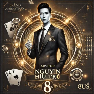 DALL·E 2024 11 25 23.04.34 An elegant and professional image showcasing a brand ambassador theme for Nguyen Huu Tri becoming the advisor for the 8US gaming brand. The image feat