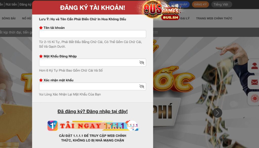 Đăng Ký 8US: Hướng Dẫn Chi Tiết Cho Người Mới Từng Bước 1 Nhà cái 8us | Game bài V8Poker | trang chu 8us